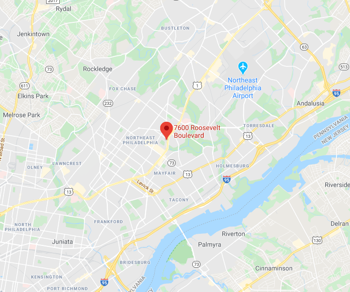 Map showing Roosevelt Inn's location at 7600 Roosevelt Blvd, Philadelphia, PA